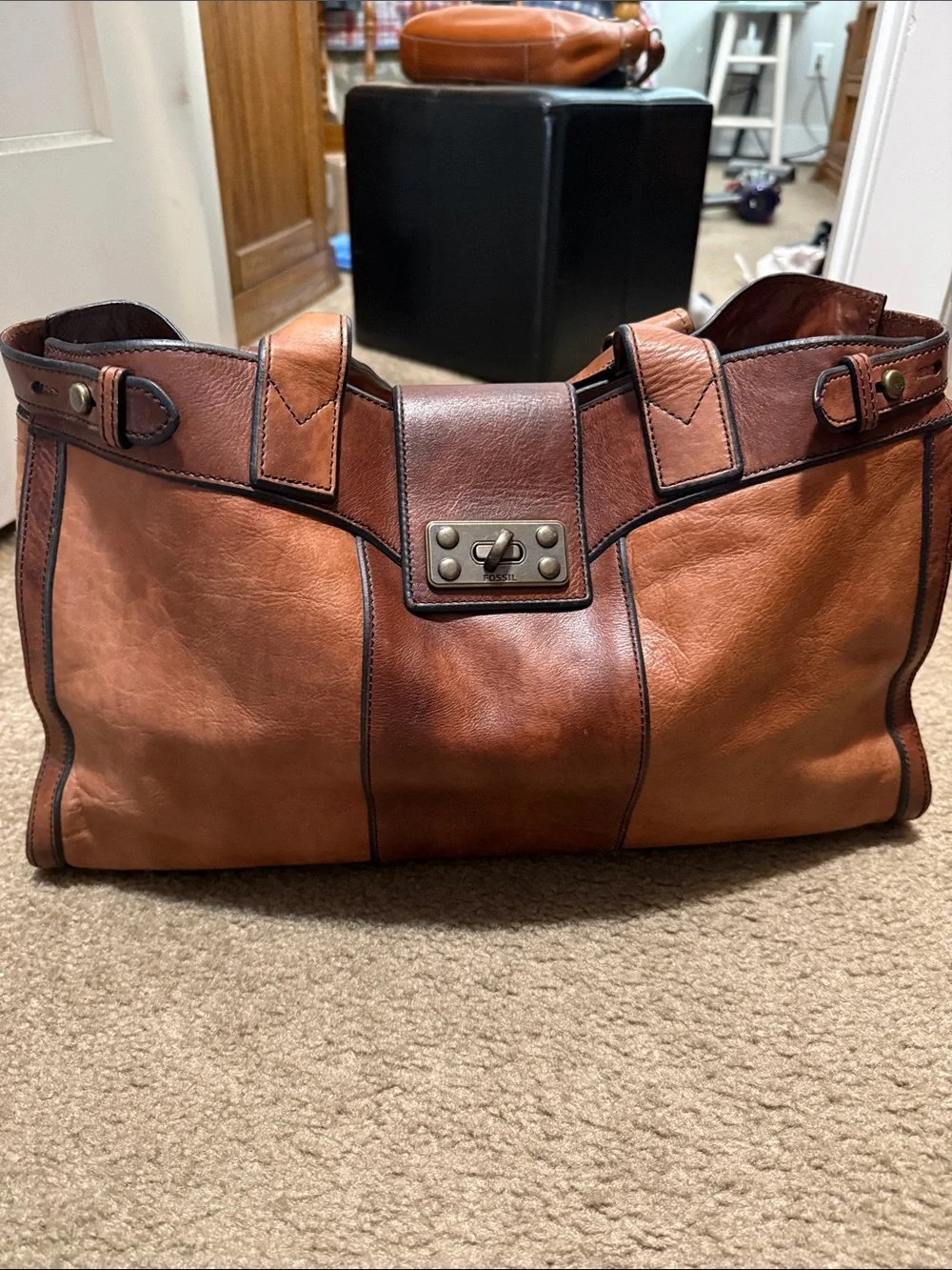 Fossil Two-Tone Brown Leather Tote Bag
